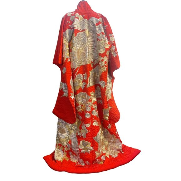 Other - Uchikake Rare Japanese Wedding Red Silk Gold Silver Thread Embroidery Kimono